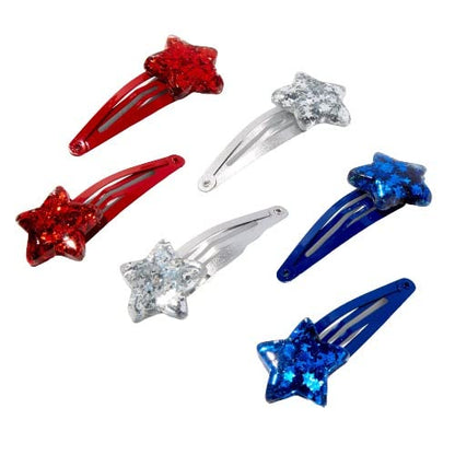 Claire's Snap Hair Clips: Red, White & Confetti Stars - Set of 6 Clips (2 Red, 2 White, 2 Blue)
