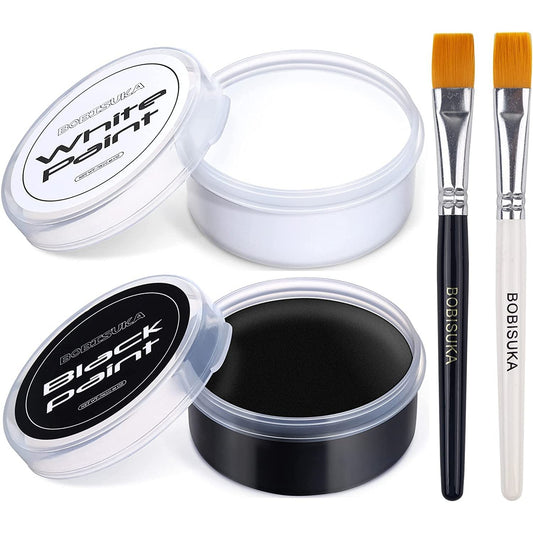 BOBISUKA Blank in the Dark Black + White Oil Face and Body Paint Set: Large Capacity Professional Paint Palette Kit with Brushes - Ideal for Art, Theater, Halloween, Cosplay, Clown, and SFX Makeup for Adults