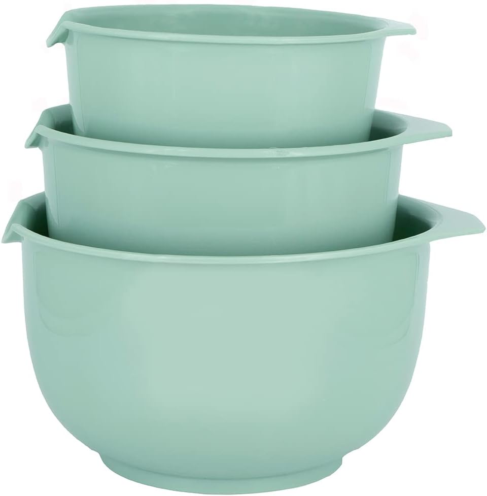 Glad Mixing Bowls Set with Pour Spout, 3-Piece | Nesting Design Saves Space | Non-Slip, BPA Free, Dishwasher Safe Plastic | Kitchen Cooking and Baking Supplies, Sage Green