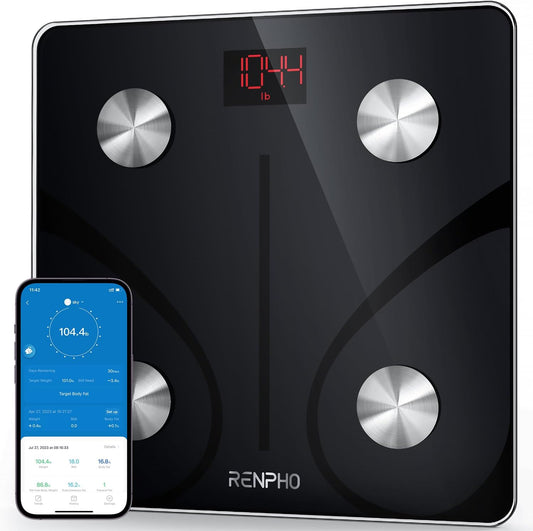 RENPHO Smart Scale: Bluetooth Digital Bathroom Scale with Body Fat Analysis, BMI Tracking, and Smartphone App Connectivity - 400 lbs Capacity - Sleek Black Design (Elis 1)
