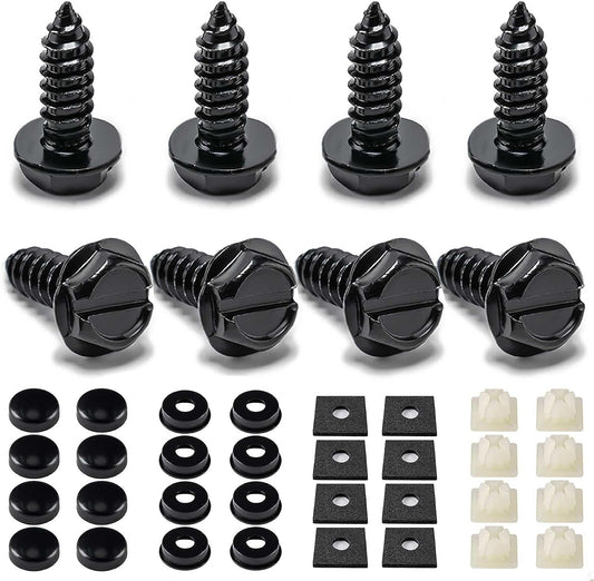 Hoewina License Plate Screw Kit: 8 Sets of Stainless Anti-Theft License Plate Screws - Anti-Rattle and Rust-Proof Bolts for Securing License Plates, Frames, or Covers on Cars, Trucks, and SUVs in Black