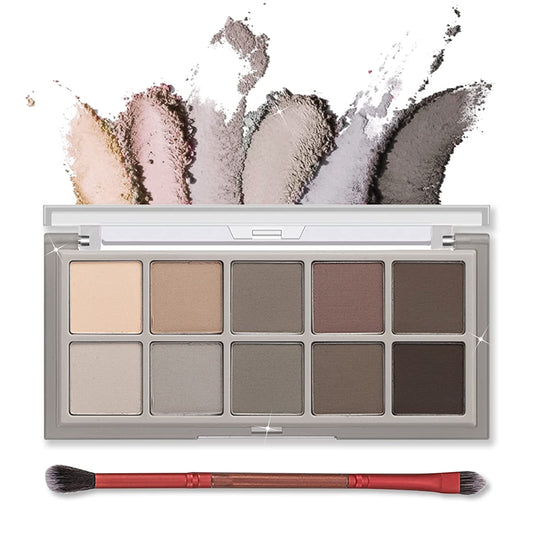 Erinde 10 Colors Eyeshadow Palette - Matte Naked Eye Shadow - Ultra-Blendable - Natural-Looking - Long Lasting - Neutral Nudes Eye Shadow Palette with Brush - Suitable for Older Women - Cement Color