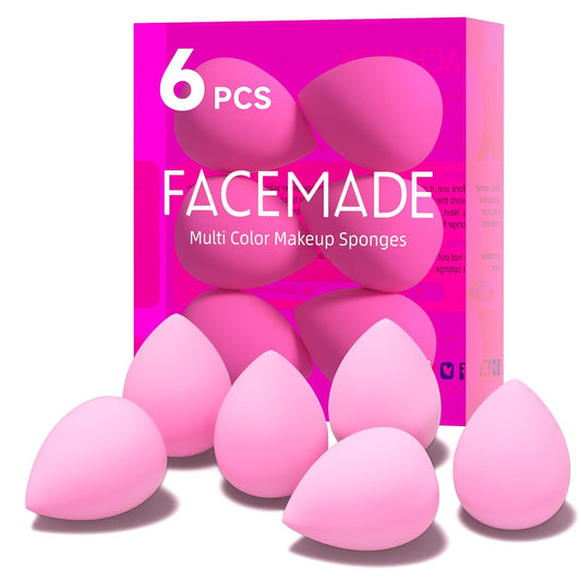 Flawless Finish with FACEMADE: 6-Piece Latex-Free Beauty Sponge Set for Seamless Makeup Application of Liquid, Cream, and Powder Products in Pretty Pink
