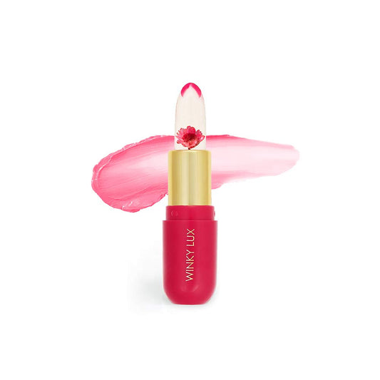 Winky Lux Flower Balm: Vegan Lip Balm and Lip Stain with pH Color-Changing Properties, Vanilla Scented Pink Lip Tint featuring Real Chrysanthemum (Pink Flower)