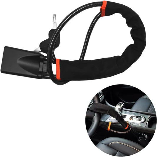 RUNZE Universal Car Anti-Theft Set: Steering Wheel Lock and Seat Belt Lock with 2 Keys (Black)