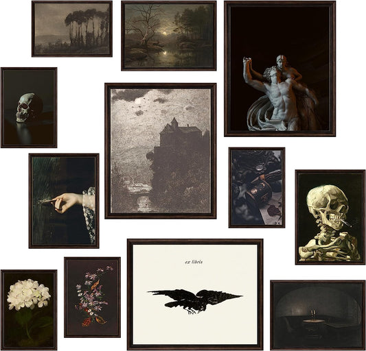 Dark Academia Gallery Wall Art Set: Moody Halloween Decor and Gothic Home Aesthetic - Includes Creepy Posters, Edgy Goth Art Prints for Your Dorm or Bedroom (UNFRAMED)