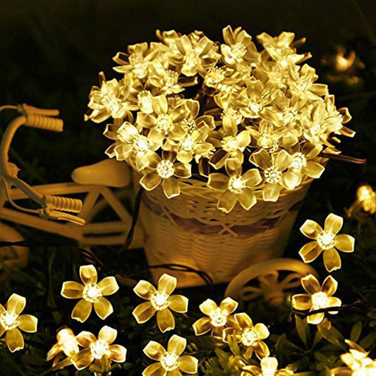 Illuminate Your Space with Fairy Lights Christmas Decorative Flower String Lights: 33 Feet, 100 LEDs, 8 Flash Modes, and Connectable Tail Plug for Enchanting Cherry Flower Decorations - Perfect for Parties, Patios, Weddings, Homes, and Gardens