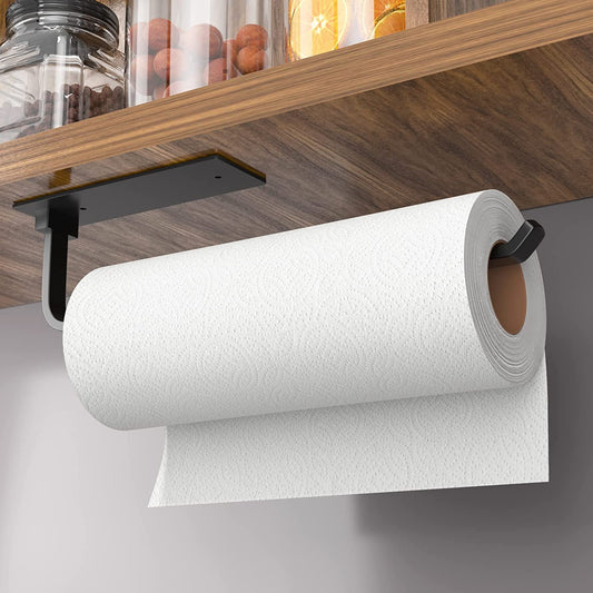 Modern Matte Black Paper Towel Holder - Versatile Mounting Options, Under Cabinet or Wall Mounted, Upgraded Aluminum Kitchen Roll Holder - Sleek & Sturdy Alternative to Stainless Steel!