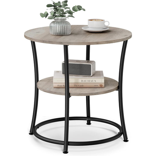 VASAGLE Round Side Table with 2 Shelves: Versatile End Table for Living Room, Bedroom, or Outdoors - Stylish Greige and Black Design with Steel Frame for Small Spaces