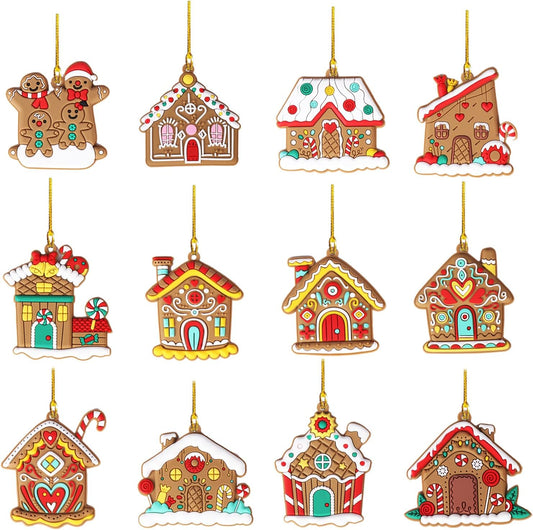 Add Sweetness to Your Holiday Decor with Zarcaco's 12 Pack Gingerbread House Christmas Decorations: Plastic Hanging Ornaments, Gingerbread Figurines for a Festive Holiday Party and Christmas Tree Decor, 3 Inches Tall