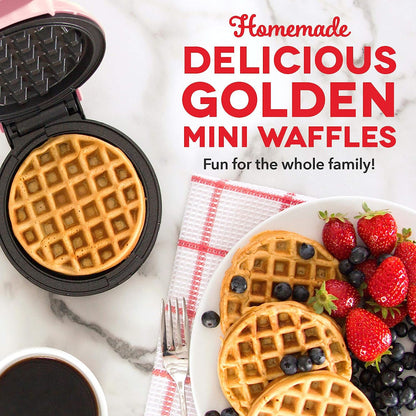 Pink DASH Mini Maker - Perfect for Individual Waffles, Hash Browns, and Keto Chaffles - Easy to Clean with Non-Stick Surfaces - 4 Inch Size