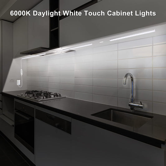 Maylit Ultra-Thin Plug-in Under Cabinet Lights: 3 Pcs 12 Inch Super Bright Daylight White Lighting for Kitchen, Dimmable LED Lights for Cabinets, Counters, Workbenches, and Desks