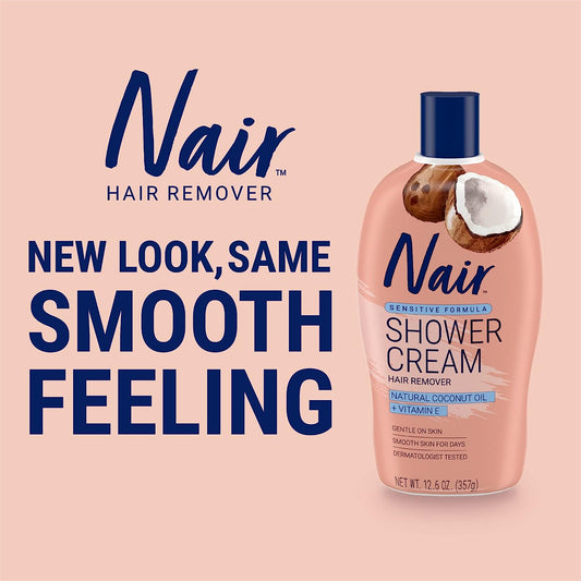 Nair Sensitive Formula Shower Cream Hair Remover - Coconut Oil and Vitamin E Infused - 12.6oz