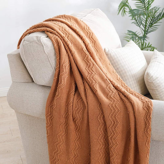 Cozy Knitted Throw Blanket: BOURINA Textured Solid Soft Sofa Throw - Decorative and Comforting, Almond, 50"x60" Size