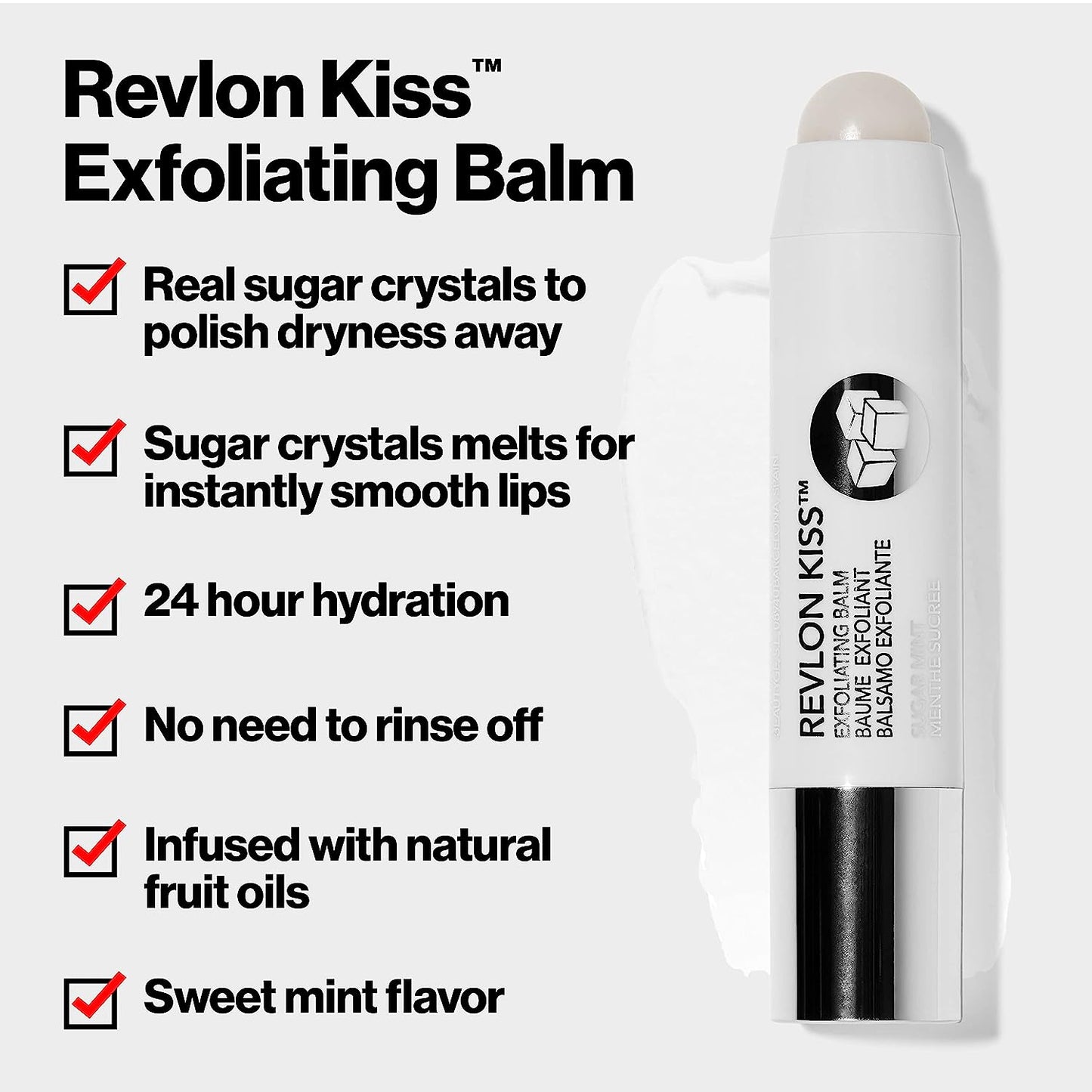 Revlon Kiss Sugar Scrub Lip Balm - Exfoliating Lip Scrub with 24-Hour Hydration - Sugar Mint Flavor - 0.09 Oz