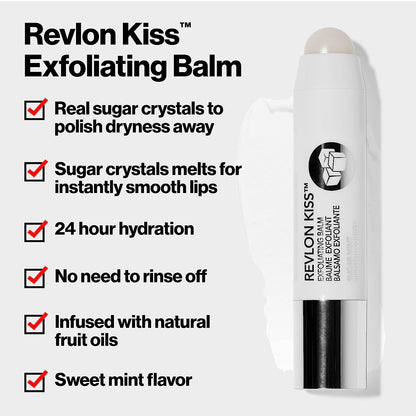 Revlon Kiss Sugar Scrub Lip Balm - Exfoliating Lip Scrub with 24-Hour Hydration - Sugar Mint Flavor - 0.09 Oz