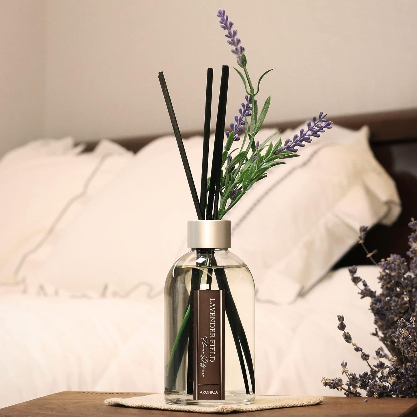 Lavender Field Flower Reed Diffuser - Aromatherapy Scented Oil Diffuser for Home and Office Decor, Relaxing Aesthetic Fragrance, Bathroom Essential Oil Diffusers Set, Elegant Desk Air Fresheners, 6.76 oz