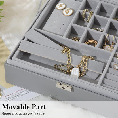 Misaya 2-Layer Jewelry Box for Women: Jewelry Organizer with Lock and Key - Perfect Birthday and Back-to-School Gift for Earrings, Rings, Necklaces, and More in Elegant Grey
