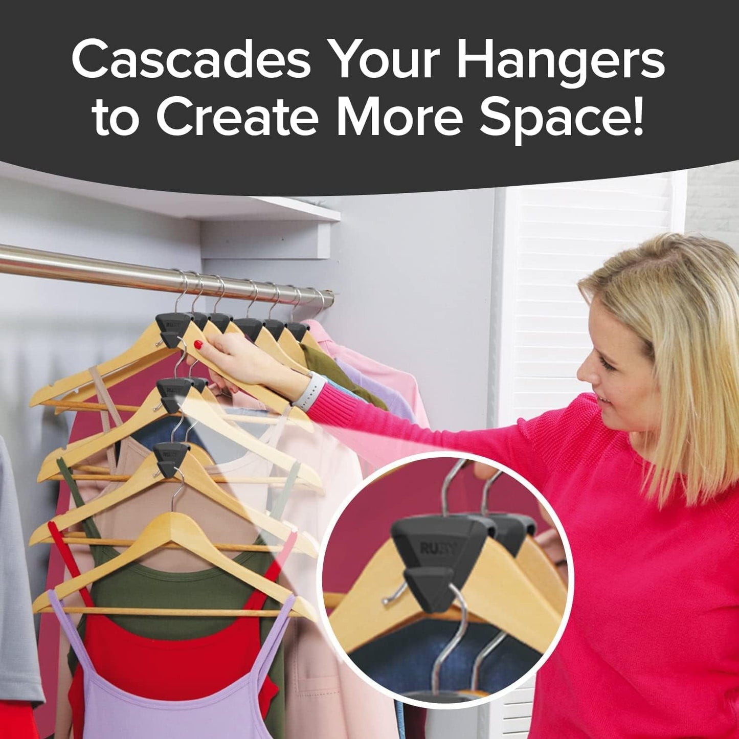 RUBY SPACE TRIANGLES Original - Ultra-Premium Hanger Hooks for Triple Closet Space, 18 PC Value Pack, Black, 2 inches