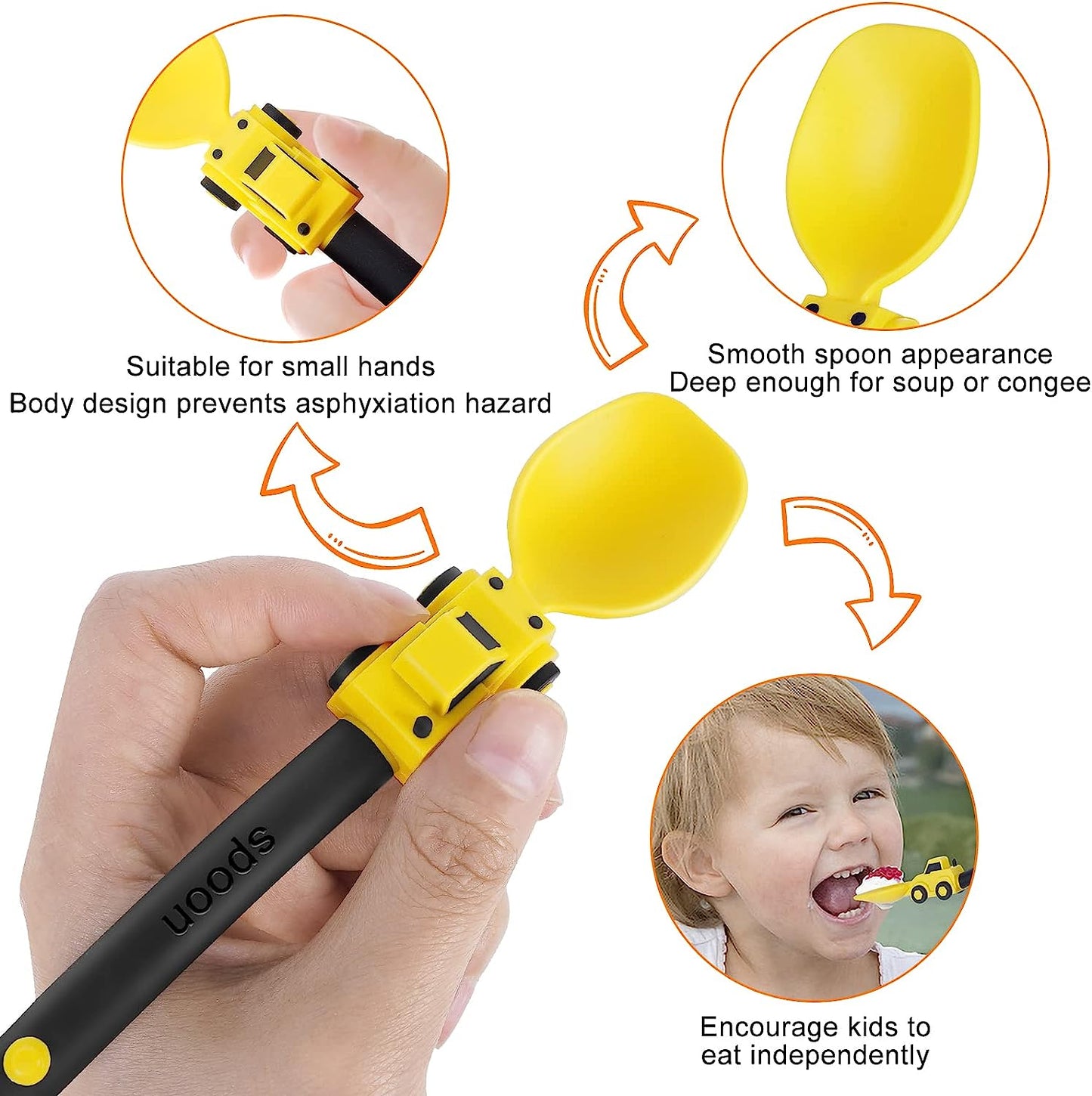 Construction Toddler Utensils Set - Toddler Forks and Spoons - Kids Spoon and Fork Set - Suitable for Baby and Toddlers - Portable Utensils Set for 1-5 Year Olds - Yellow