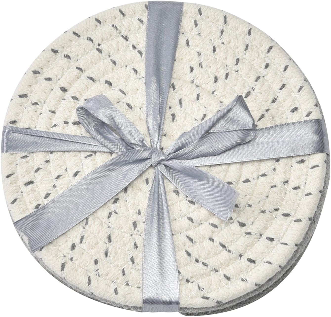Potholders and Trivets Set: 100% Pure Cotton Thread Weave - Stylish Coasters, Hot Pads, and More (Set of 3) - Diameter 7 Inches, Gray