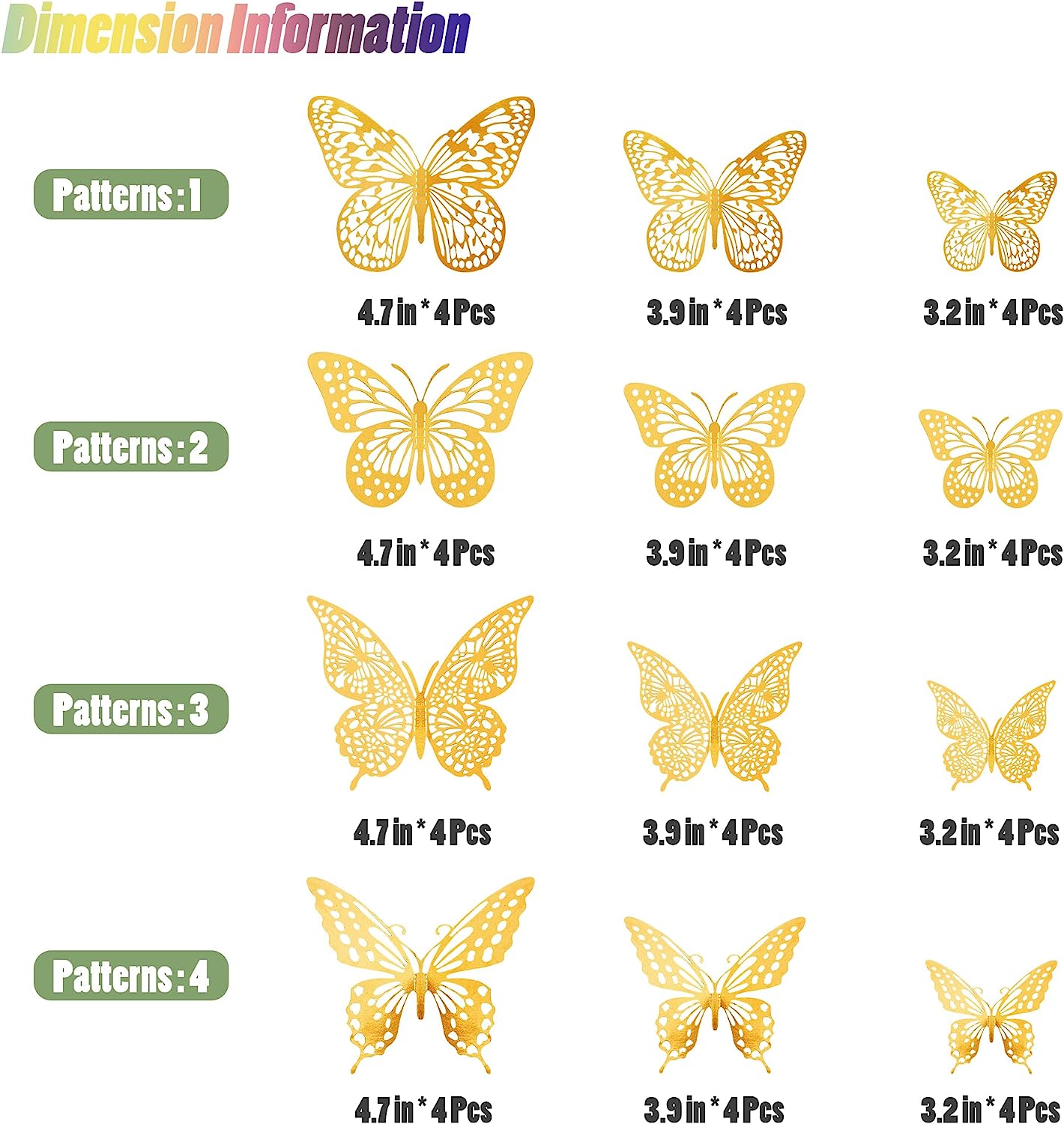 SAOROPEB 3D Butterfly Wall Decor - 48 Pcs, 4 Styles, 3 Sizes - Gold Butterfly Decorations for Birthday, Party, and Cake Decor - Removable Wall Stickers for Kids Nursery, Classroom, and Wedding Decor (Gold)