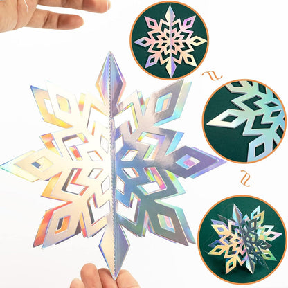 Snowflake Spectacle: 15 Pack 3D Iridescent Paper Snowflakes - Rainbow Snowflakes Garland for a Winter Wonderland - Elevate Your Holiday, Frozen-Themed, and Christmas Birthday Party Decor with Whimsical Snowflake Delights