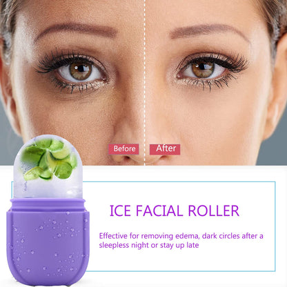 IMEASY Upgraded Ice Roller for Face and Eye: Facial Beauty Tool for Skin Care - Ice Facial Roller, Gua Sha Face Massage, and Silicone Ice Mold - Enhance Your Beauty Routine in Purple