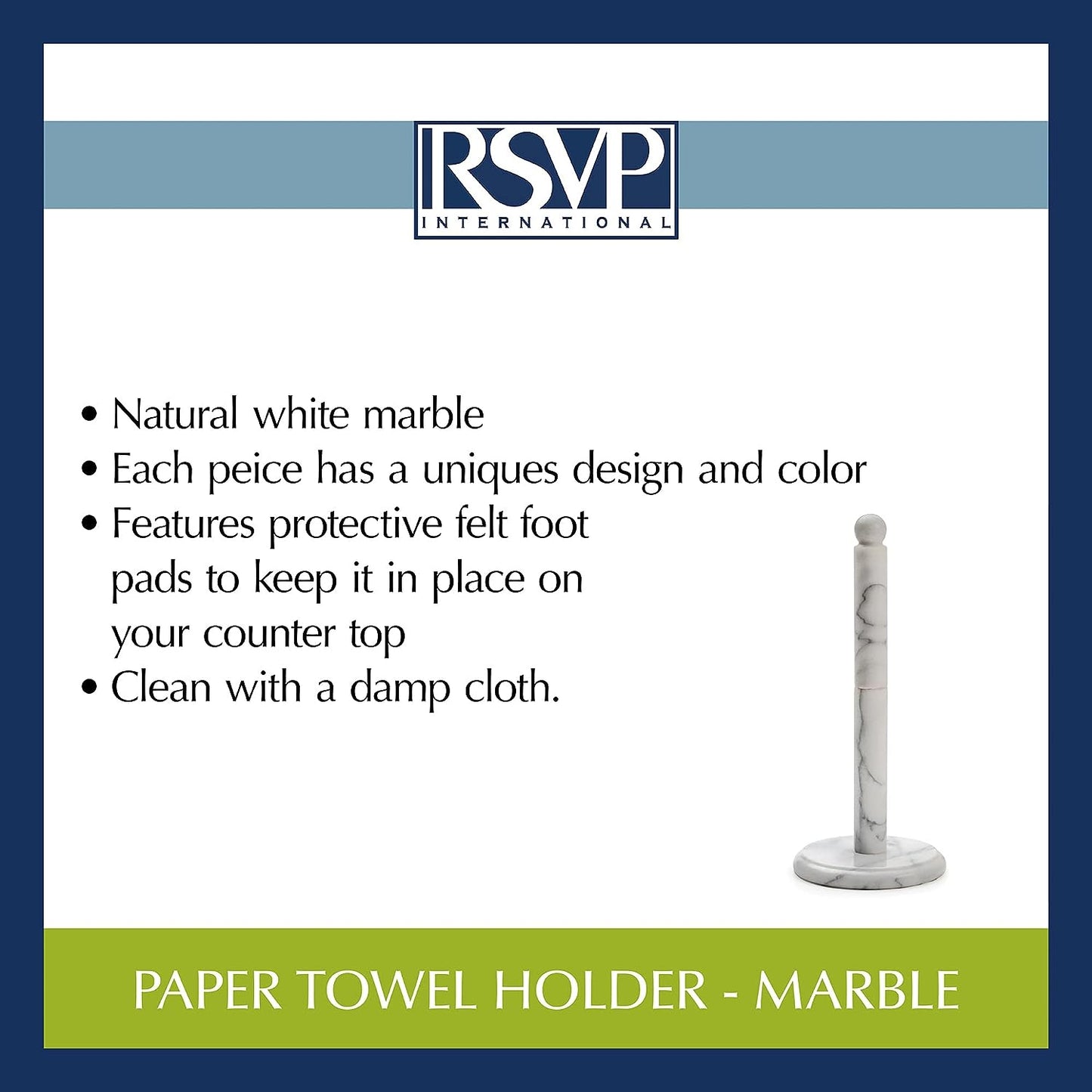 RSVP International Kitchen Collection Marble Paper Towel Holder - Elegant and Practical, 5.13 x 12.75 inches