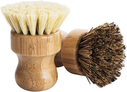 Bamboo Round Palm Pot Brush 3-Pack: Natural and Durable Mini Dish Brushes for Gentle Cleaning of Pots, Pans, and Vegetables
