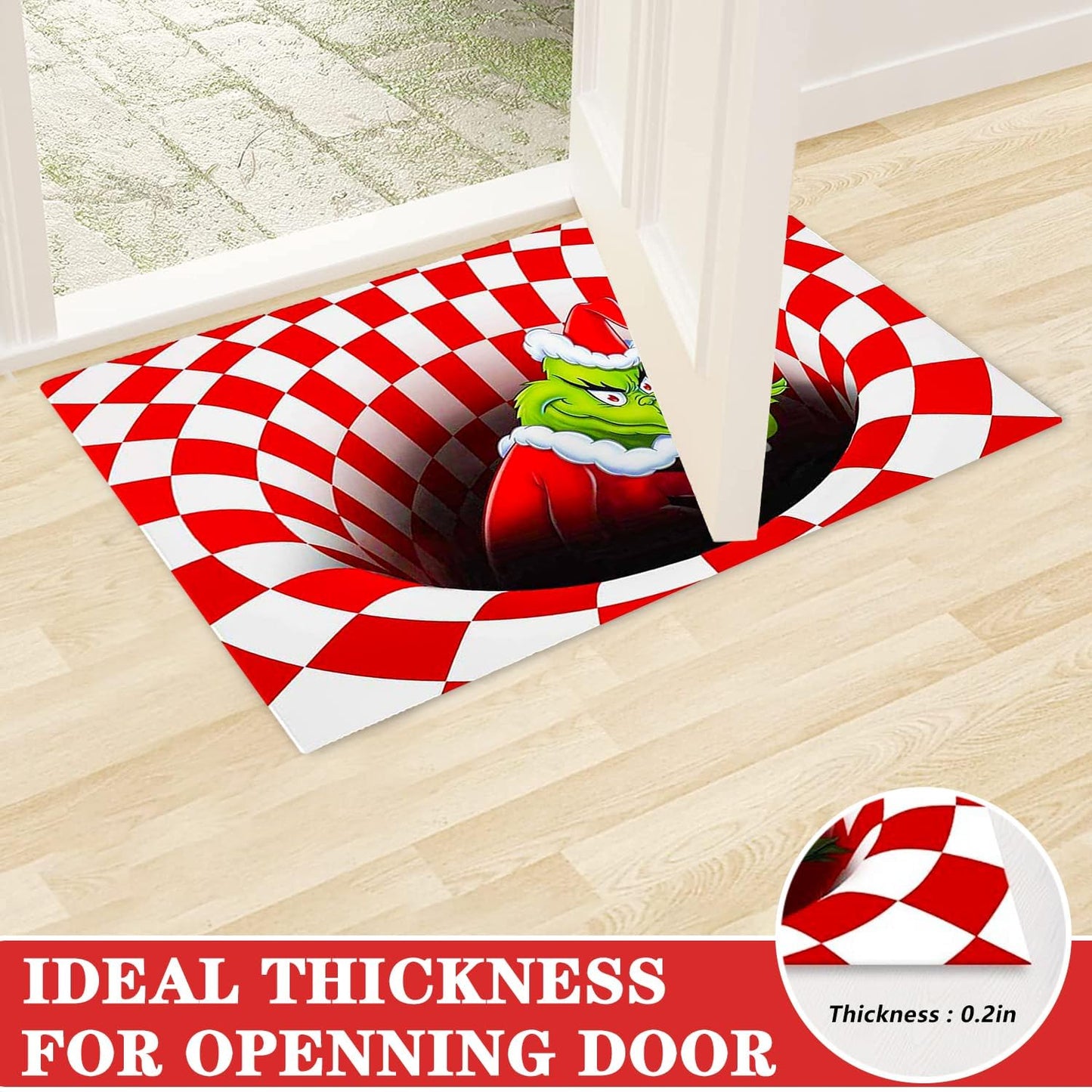 3D Illusion Christmas Welcome Mat: Festive Anti-Slip Doormat for Front Door, Indoor, Outdoor, Bathroom, and Kitchen Decor