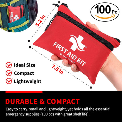 First Aid Kit for Home and Businesses - Emergency and Travel First Aid Kit for Car - Small, Compact First Aid Kit Bag for Survival and Medical Emergencies - Ideal for Hiking, Camping, Backpacking