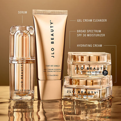 JLo Essentials Kit: Complete Skin Care Set by JLO BEAUTY | Serum, Cleanser, Cream, and Broad Spectrum SPF for Gentle Tightening, Brightening, Protection, and Hydration