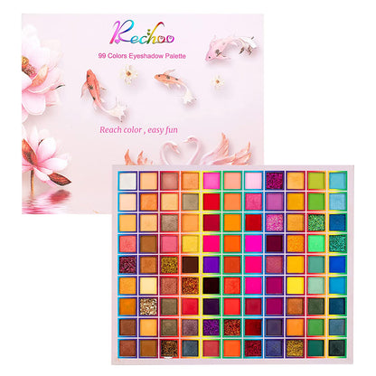 Rechoo 99 Colors Eyeshadow Palette - Rainbow Colors Fusion - Professional Matte Glitter Makeup Palette - Colorful Powder Long Lasting Eye Shadow (99 Colors-B)