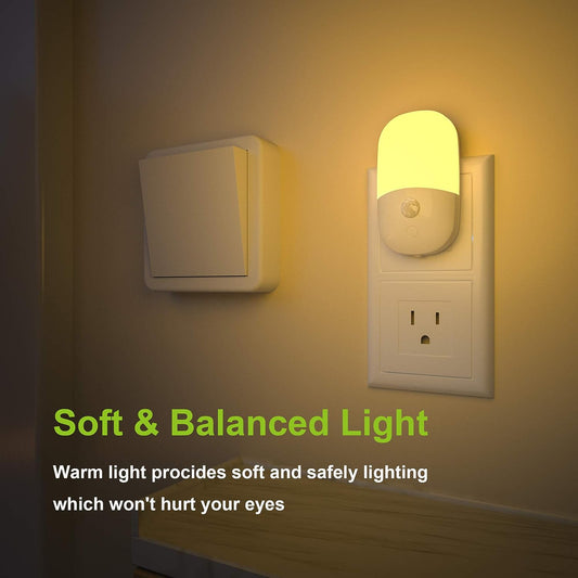MAZ-TEK Plug-in Motion Sensor Dimmable Night Light - Soft Warm White LED Nightlight with Dusk to Dawn Motion Sensor - Adjustable Brightness for Bedroom, Bathroom, Kitchen, Hallway, Stairs - 2 Pack