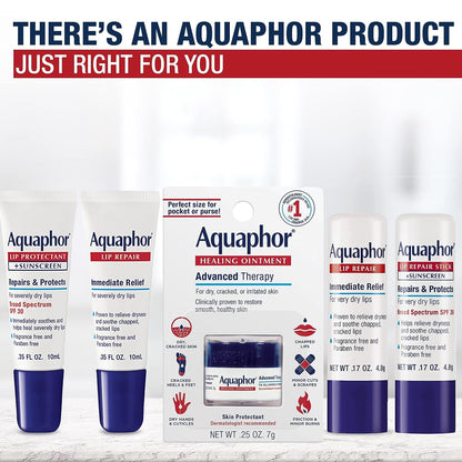 Aquaphor Lip Repair Ointment - .35 fl. oz. Tube for Long-lasting Moisture to Soothe Dry Chapped Lips