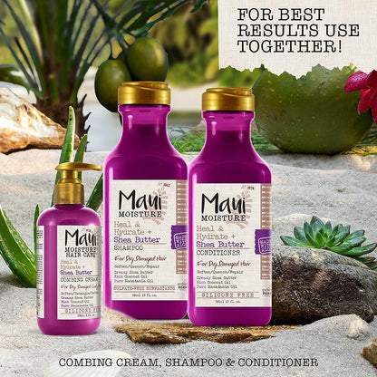 Maui Moisture Heal & Hydrate Shea Butter Hair Mask & Leave-In Conditioner: Deeply Nourishing Treatment for Curls, Split Ends Repair - Vegan, Silicone, Paraben & Sulfate-Free - 12 oz