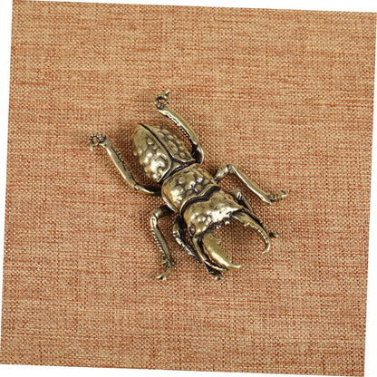 Brass Beetle Ornament - Office Decorations and Table Decor - Wealth Figurine and Animal Sculpture - Horned Beetle Model for Home and Office Decor