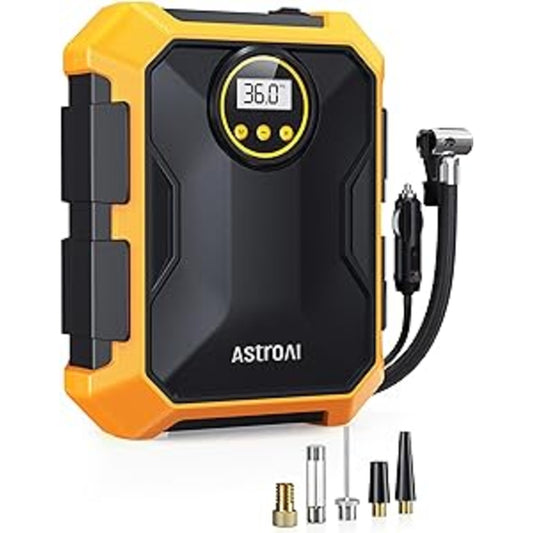 AstroAI 12V DC Portable Air Compressor Tire Inflator: Car Accessory with LED Light and Digital Gauge, Pump Up to 100 PSI for Car Tires, Bicycles, and More - Model CZK-3674
